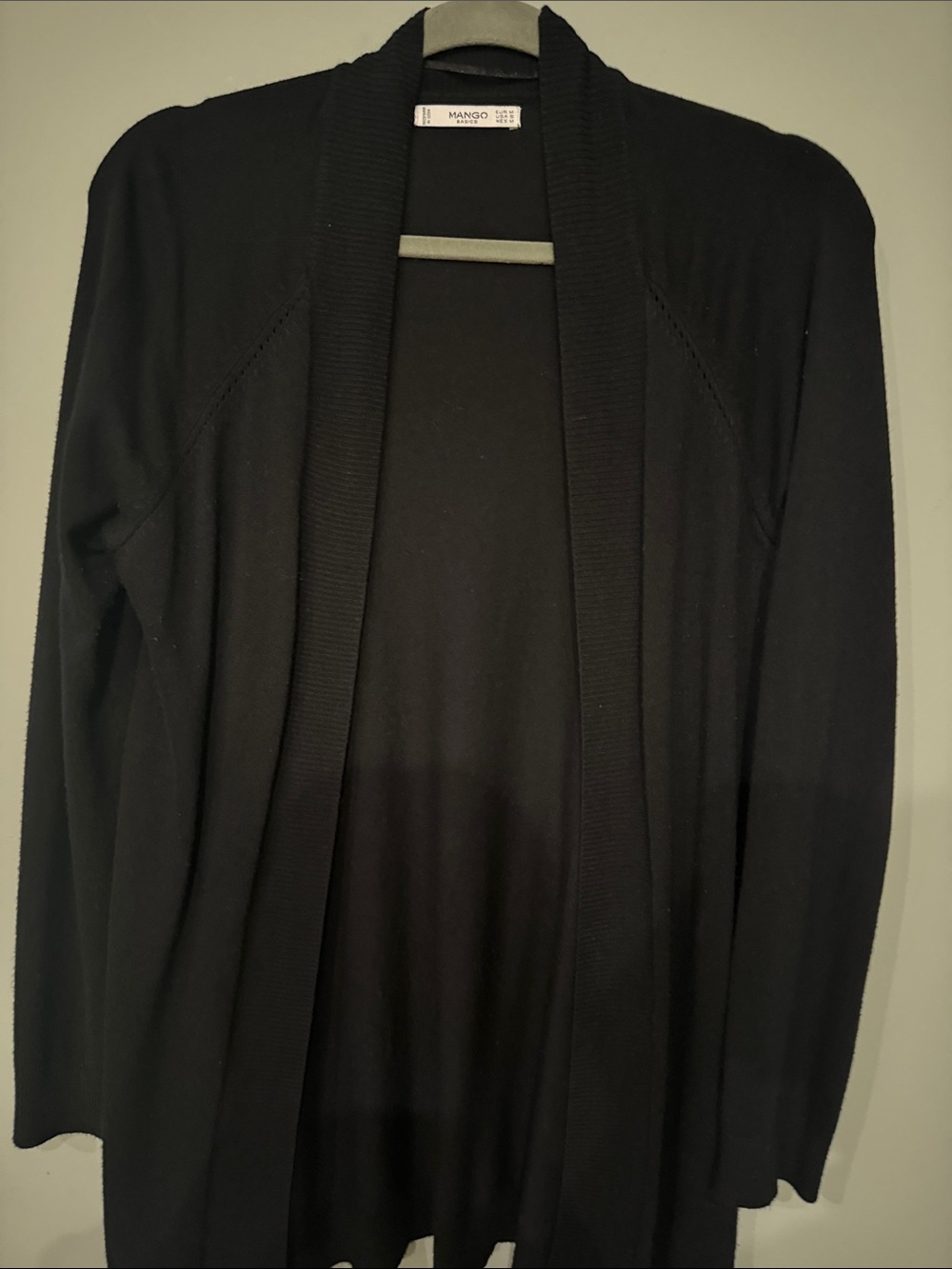 Mango Black Open-Front Knit Cardigan